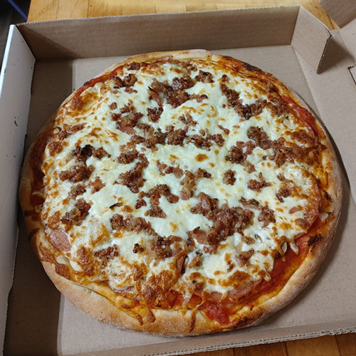 A pizza in a box.