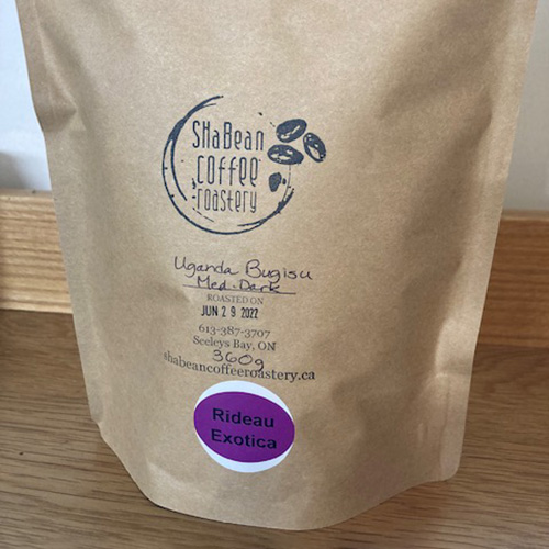 A bag of coffee beans.